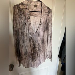 Haute Hippie Printed Silk Scoop Neck Long Sleeve Tunic Top L